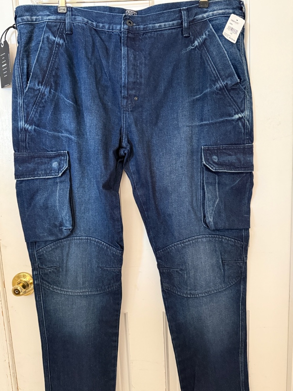 PRPS Daytona 42 Slender Fit Dark Indigo Washed Denim Cargo Pants Jeans